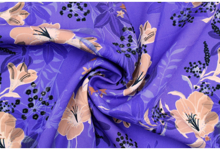 Tissu Gabardine Viscose Imprimé Fleur Délys Violine de Qualité, Tissu au mètre, Tissu pas cher - Alltissus.com