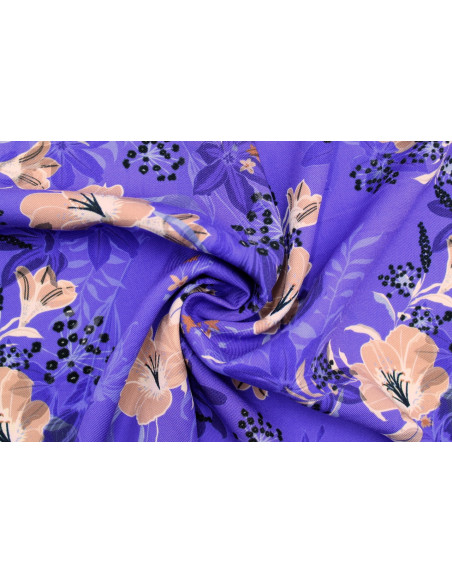Tissu Gabardine Viscose Imprimé Fleur Délys Violine de Qualité, Tissu au mètre, Tissu pas cher - Alltissus.com