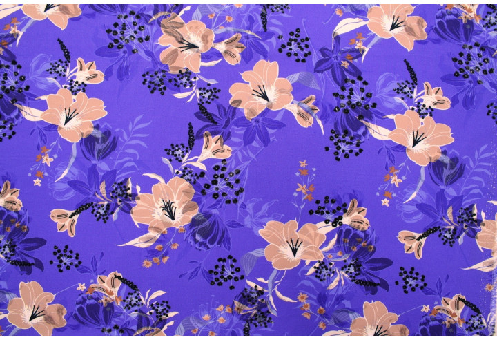 Tissu Gabardine Viscose Imprimé Fleur Délys Violine de Qualité, Tissu au mètre, Tissu pas cher - Alltissus.com