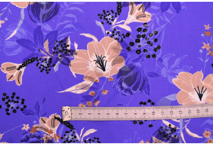 Tissu Gabardine Viscose Imprimé Fleur Délys Violine de Qualité, Tissu au mètre, Tissu pas cher - Alltissus.com
