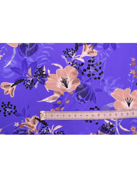 Tissu Gabardine Viscose Imprimé Fleur Délys Violine de Qualité, Tissu au mètre, Tissu pas cher - Alltissus.com
