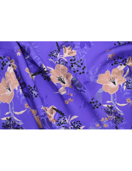 Tissu Gabardine Viscose Imprimé Fleur Délys Violine de Qualité, Tissu au mètre, Tissu pas cher - Alltissus.com