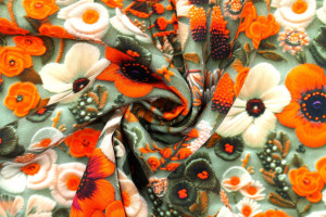 Tissu Gabardine Viscose Imprimé Fleur Chic Orange de Qualité, Tissu au mètre, Tissu pas cher - Alltissus.com