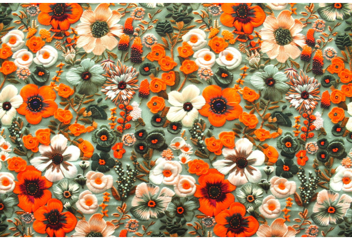 Tissu Gabardine Viscose Imprimé Fleur Chic Orange de Qualité, Tissu au mètre, Tissu pas cher - Alltissus.com