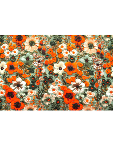 Tissu Gabardine Viscose Imprimé Fleur Chic Orange de Qualité, Tissu au mètre, Tissu pas cher - Alltissus.com