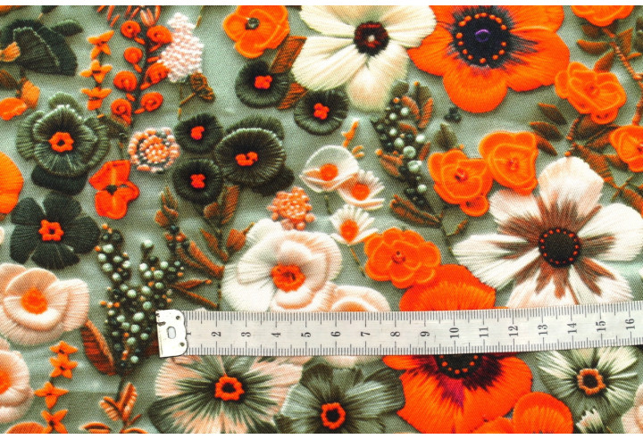 Tissu Gabardine Viscose Imprimé Fleur Chic Orange de Qualité, Tissu au mètre, Tissu pas cher - Alltissus.com