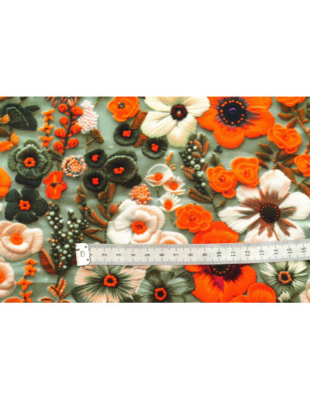 Tissu Gabardine Viscose Imprimé Fleur Chic Orange de Qualité, Tissu au mètre, Tissu pas cher - Alltissus.com