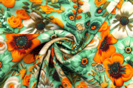 Tissu Gabardine Viscose Imprimé Fleur Chic Vert de Qualité, Tissu au mètre, Tissu pas cher - Alltissus.com