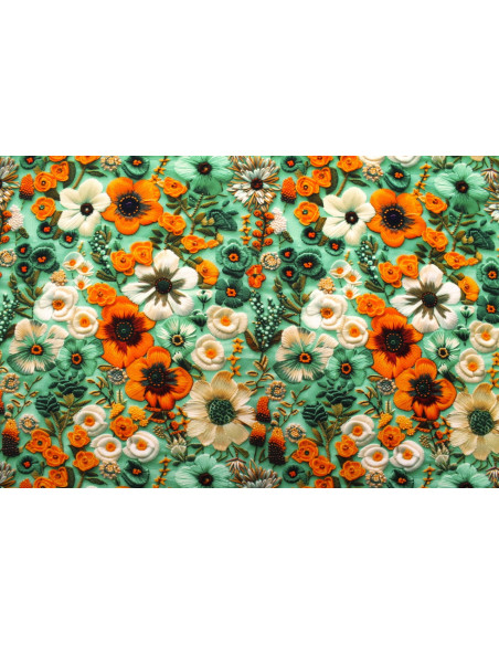 Tissu Gabardine Viscose Imprimé Fleur Chic Vert de Qualité, Tissu au mètre, Tissu pas cher - Alltissus.com