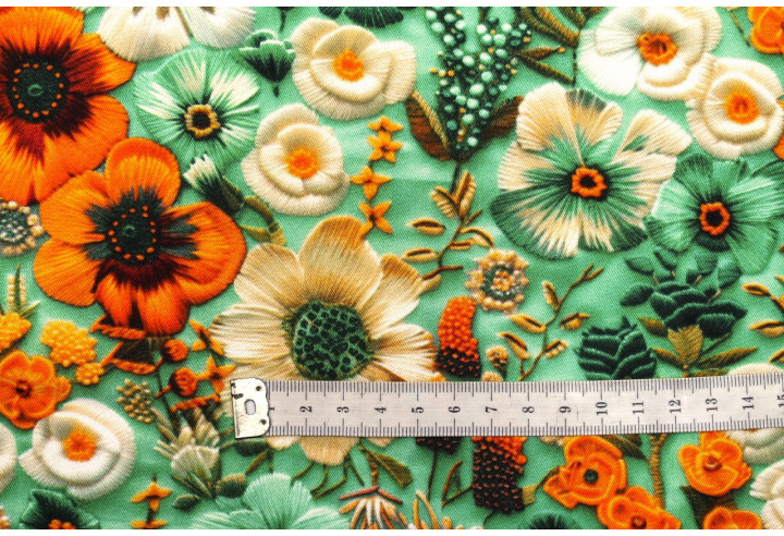 Tissu Gabardine Viscose Imprimé Fleur Chic Vert de Qualité, Tissu au mètre, Tissu pas cher - Alltissus.com
