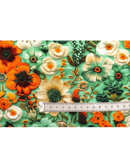 Tissu Gabardine Viscose Imprimé Fleur Chic Vert de Qualité, Tissu au mètre, Tissu pas cher - Alltissus.com