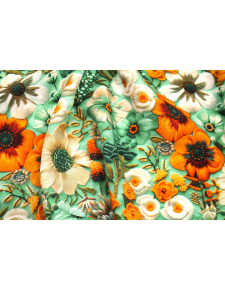 Tissu Gabardine Viscose Imprimé Fleur Chic Vert de Qualité, Tissu au mètre, Tissu pas cher - Alltissus.com