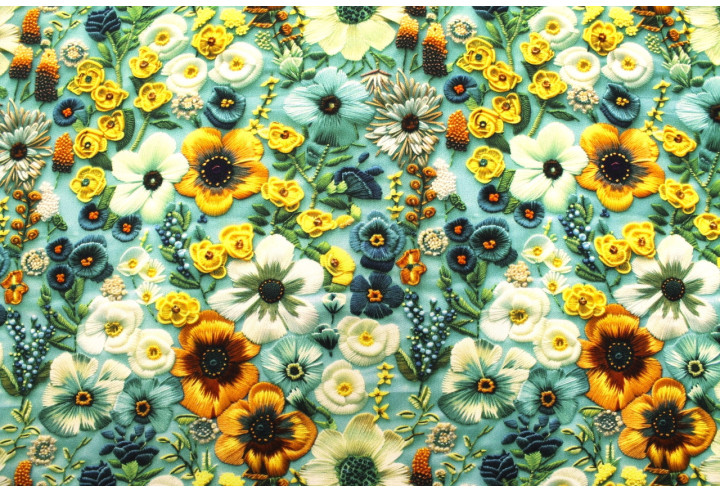 Tissu Gabardine Viscose Imprimé Fleur Chic Turquoise de Qualité, Tissu au mètre, Tissu pas cher - Alltissus.com