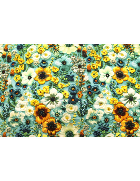 Tissu Gabardine Viscose Imprimé Fleur Chic Turquoise de Qualité, Tissu au mètre, Tissu pas cher - Alltissus.com
