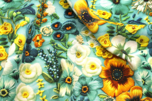 Tissu Gabardine Viscose Imprimé Fleur Chic Turquoise de Qualité, Tissu au mètre, Tissu pas cher - Alltissus.com 2