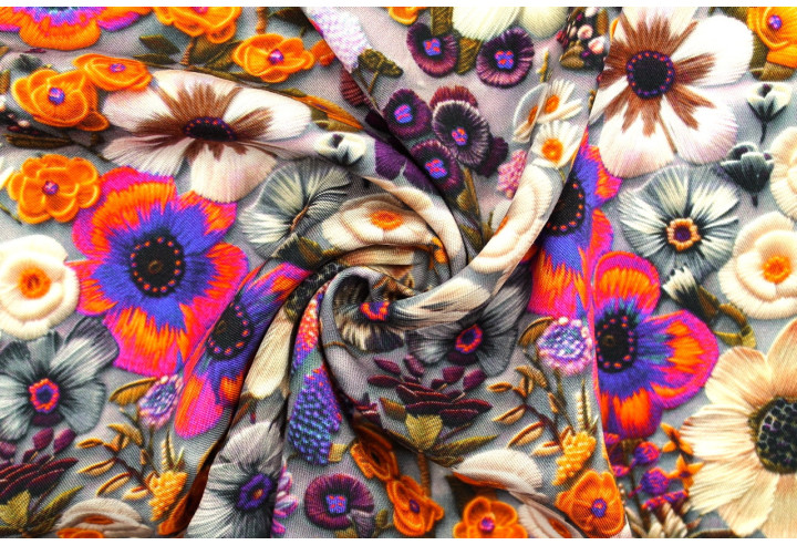Tissu Gabardine Viscose Imprimé Fleur Chic Violet de Qualité, Tissu au mètre, Tissu pas cher - Alltissus.com