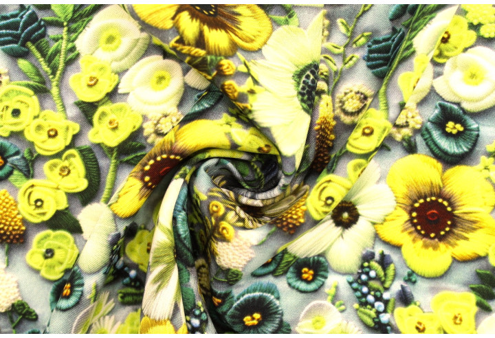 Tissu Gabardine Viscose Imprimé Fleur Chic Anis de Qualité, Tissu au mètre, Tissu pas cher - Alltissus.com