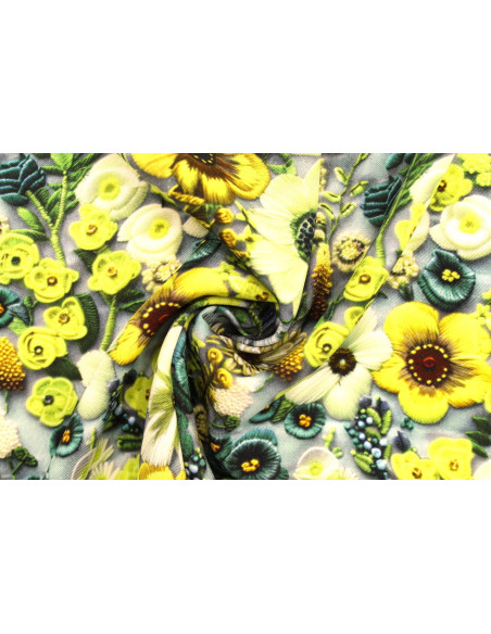 Tissu Gabardine Viscose Imprimé Fleur Chic Anis de Qualité, Tissu au mètre, Tissu pas cher - Alltissus.com