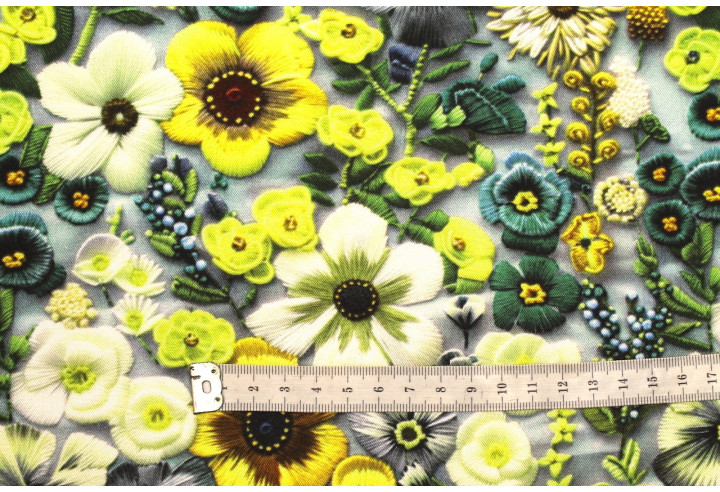 Tissu Gabardine Viscose Imprimé Fleur Chic Anis de Qualité, Tissu au mètre, Tissu pas cher - Alltissus.com