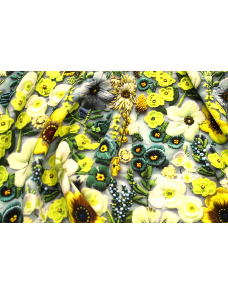Tissu Gabardine Viscose Imprimé Fleur Chic Anis de Qualité, Tissu au mètre, Tissu pas cher - Alltissus.com