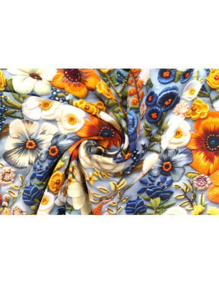 Tissu Gabardine Viscose Imprimé Fleur Chic Gris de Qualité, Tissu au mètre, Tissu pas cher - Alltissus.com