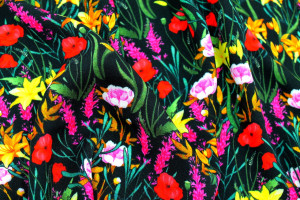 Tissu Gabardine Viscose Imprimé Fleur Stary Noir de Qualité, Tissu au mètre, Tissu pas cher - Alltissus.com 2
