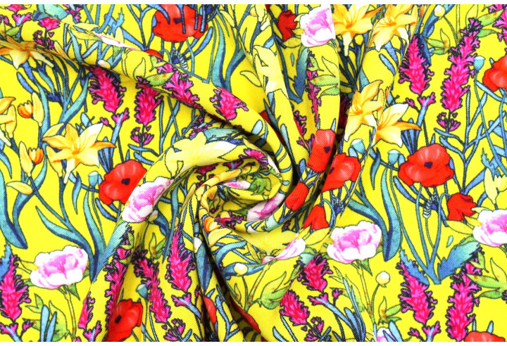 Tissu Gabardine Viscose Imprimé Fleur Stary Jaune de Qualité, Tissu au mètre, Tissu pas cher - Alltissus.com