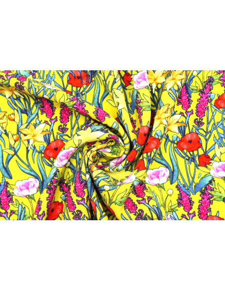 Tissu Gabardine Viscose Imprimé Fleur Stary Jaune de Qualité, Tissu au mètre, Tissu pas cher - Alltissus.com