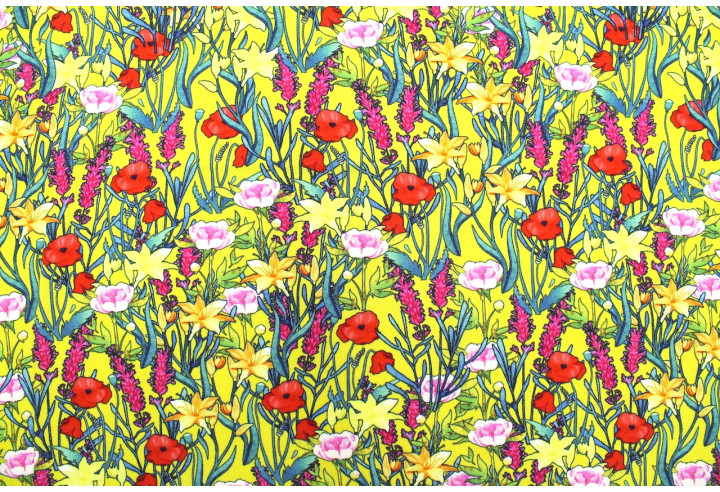 Tissu Gabardine Viscose Imprimé Fleur Stary Jaune de Qualité, Tissu au mètre, Tissu pas cher - Alltissus.com