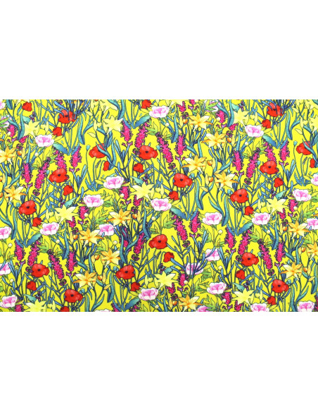 Tissu Gabardine Viscose Imprimé Fleur Stary Jaune de Qualité, Tissu au mètre, Tissu pas cher - Alltissus.com