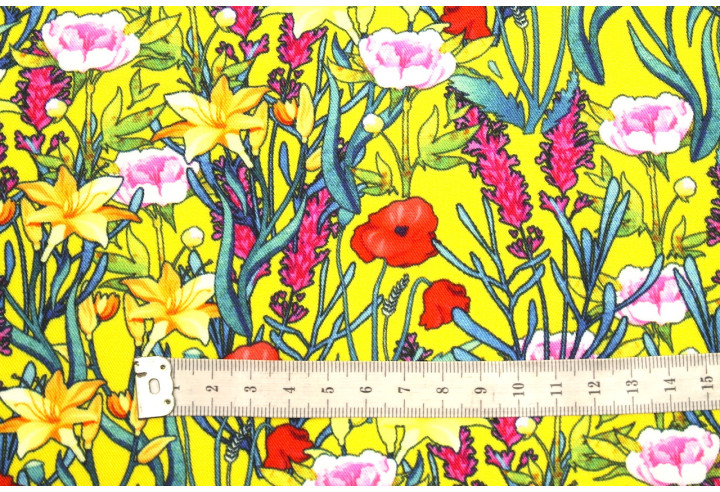 Tissu Gabardine Viscose Imprimé Fleur Stary Jaune de Qualité, Tissu au mètre, Tissu pas cher - Alltissus.com