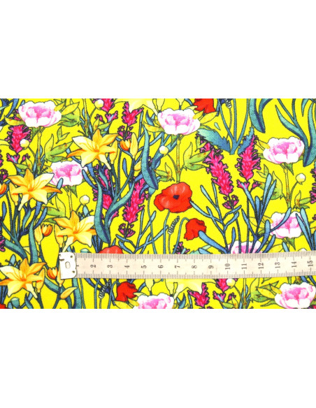 Tissu Gabardine Viscose Imprimé Fleur Stary Jaune de Qualité, Tissu au mètre, Tissu pas cher - Alltissus.com