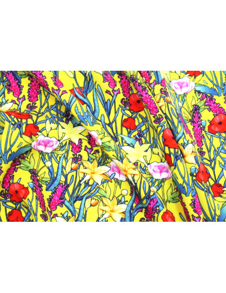 Tissu Gabardine Viscose Imprimé Fleur Stary Jaune de Qualité, Tissu au mètre, Tissu pas cher - Alltissus.com