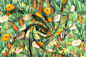 Tissu Gabardine Viscose Imprimé Fleur Stary Vert de Qualité, Tissu au mètre, Tissu pas cher - Alltissus.com