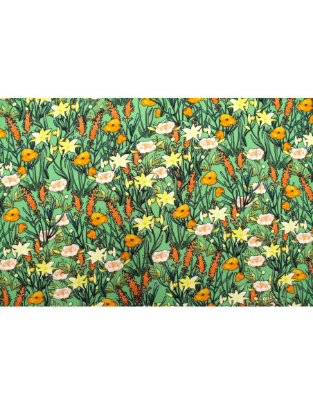 Tissu Gabardine Viscose Imprimé Fleur Stary Vert de Qualité, Tissu au mètre, Tissu pas cher - Alltissus.com