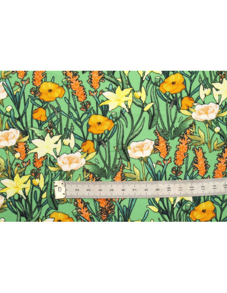 Tissu Gabardine Viscose Imprimé Fleur Stary Vert de Qualité, Tissu au mètre, Tissu pas cher - Alltissus.com