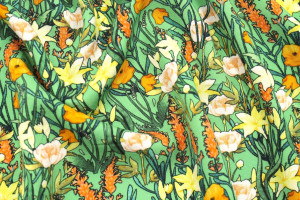 Tissu Gabardine Viscose Imprimé Fleur Stary Vert de Qualité, Tissu au mètre, Tissu pas cher - Alltissus.com 2