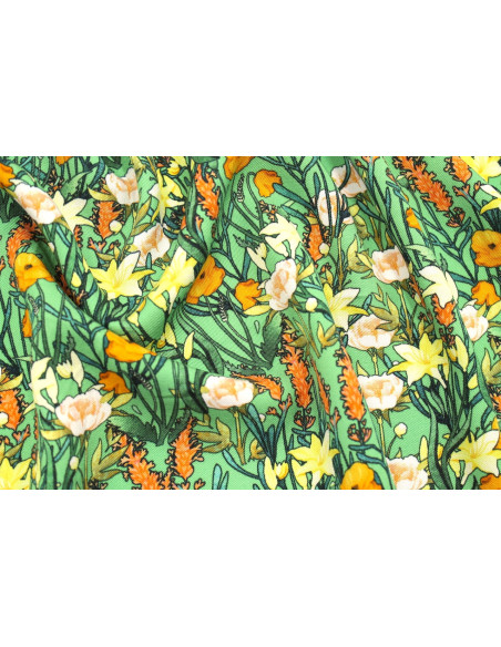 Tissu Gabardine Viscose Imprimé Fleur Stary Vert de Qualité, Tissu au mètre, Tissu pas cher - Alltissus.com