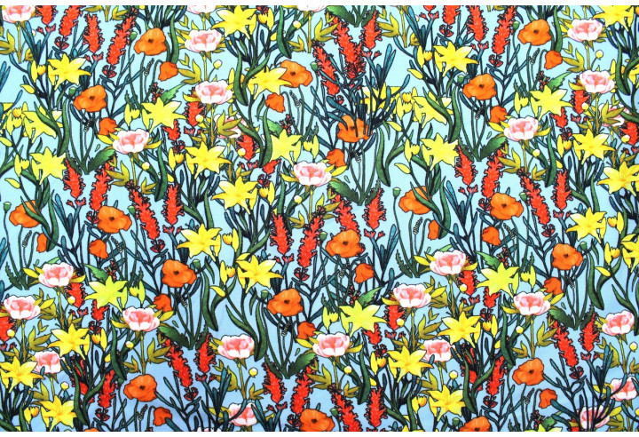 Tissu Gabardine Viscose Imprimé Fleur Stary Bleu de Qualité, Tissu au mètre, Tissu pas cher - Alltissus.com