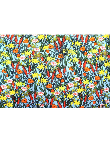 Tissu Gabardine Viscose Imprimé Fleur Stary Bleu de Qualité, Tissu au mètre, Tissu pas cher - Alltissus.com