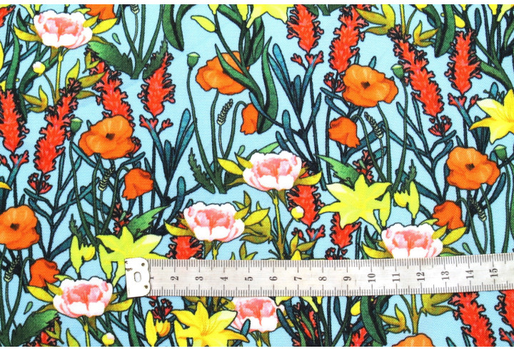 Tissu Gabardine Viscose Imprimé Fleur Stary Bleu de Qualité, Tissu au mètre, Tissu pas cher - Alltissus.com