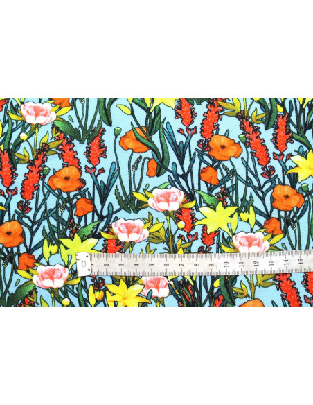 Tissu Gabardine Viscose Imprimé Fleur Stary Bleu de Qualité, Tissu au mètre, Tissu pas cher - Alltissus.com