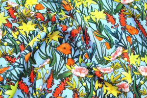 Tissu Gabardine Viscose Imprimé Fleur Stary Bleu de Qualité, Tissu au mètre, Tissu pas cher - Alltissus.com 2