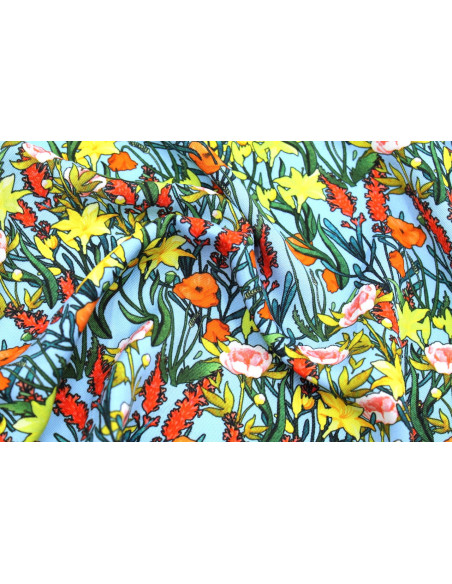 Tissu Gabardine Viscose Imprimé Fleur Stary Bleu de Qualité, Tissu au mètre, Tissu pas cher - Alltissus.com