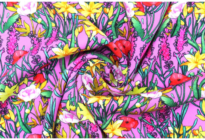 Tissu Gabardine Viscose Imprimé Fleur Stary Rose de Qualité, Tissu au mètre, Tissu pas cher - Alltissus.com