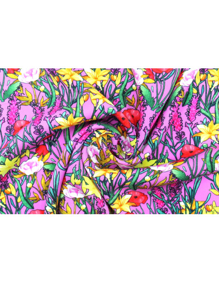 Tissu Gabardine Viscose Imprimé Fleur Stary Rose de Qualité, Tissu au mètre, Tissu pas cher - Alltissus.com