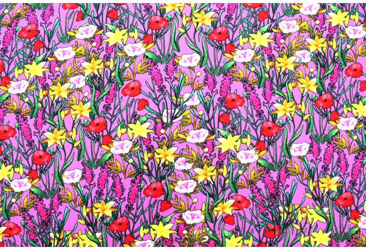 Tissu Gabardine Viscose Imprimé Fleur Stary Rose de Qualité, Tissu au mètre, Tissu pas cher - Alltissus.com