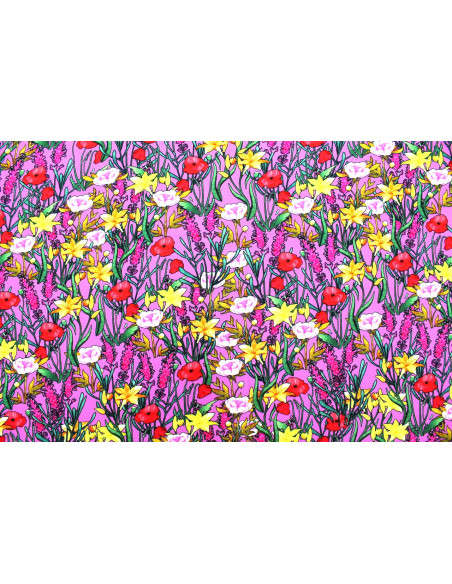 Tissu Gabardine Viscose Imprimé Fleur Stary Rose de Qualité, Tissu au mètre, Tissu pas cher - Alltissus.com