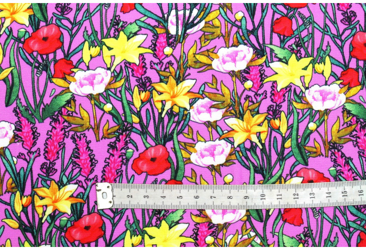 Tissu Gabardine Viscose Imprimé Fleur Stary Rose de Qualité, Tissu au mètre, Tissu pas cher - Alltissus.com