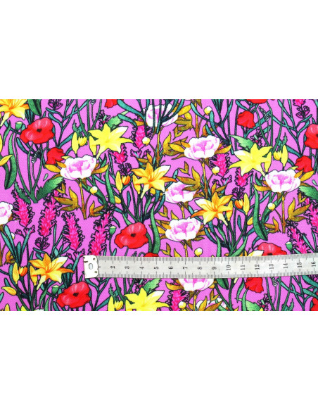 Tissu Gabardine Viscose Imprimé Fleur Stary Rose de Qualité, Tissu au mètre, Tissu pas cher - Alltissus.com